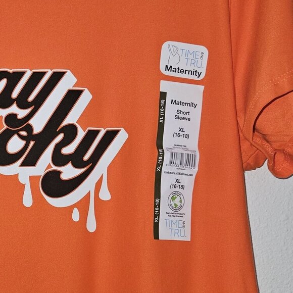 NWT Stay Spooky Women's Maternity Halloween Tee Orange Black XL 16-18 Time & Tru - Picture 2 of 6